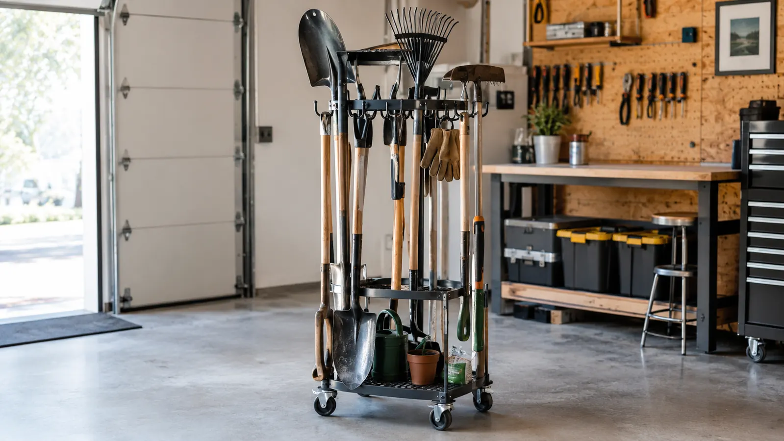 How to Tame A cluttered garage with the DAOUTIME Rolling Garden Tool Tower
